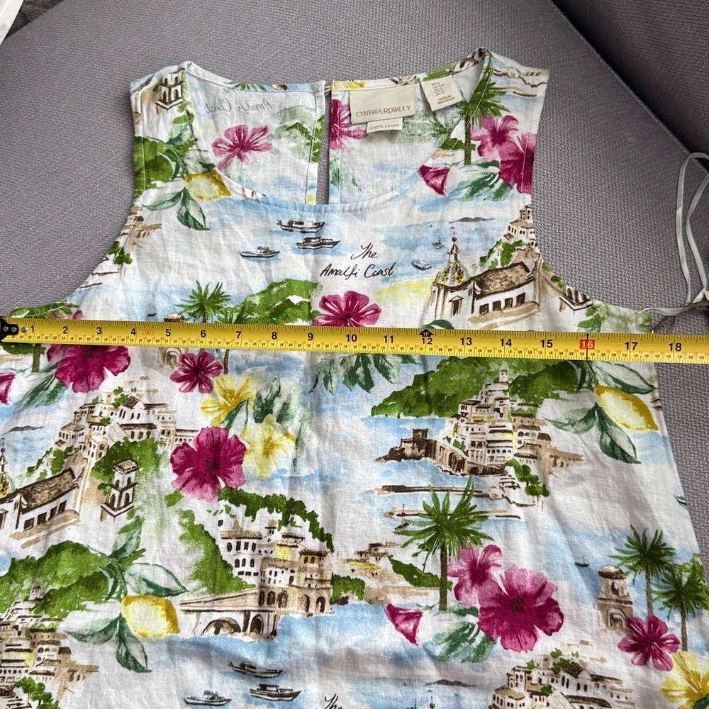 Cynthia Rowley White Tropical Print Sleeveless Dress with Pink & Green Accents - Picture 8 of 9